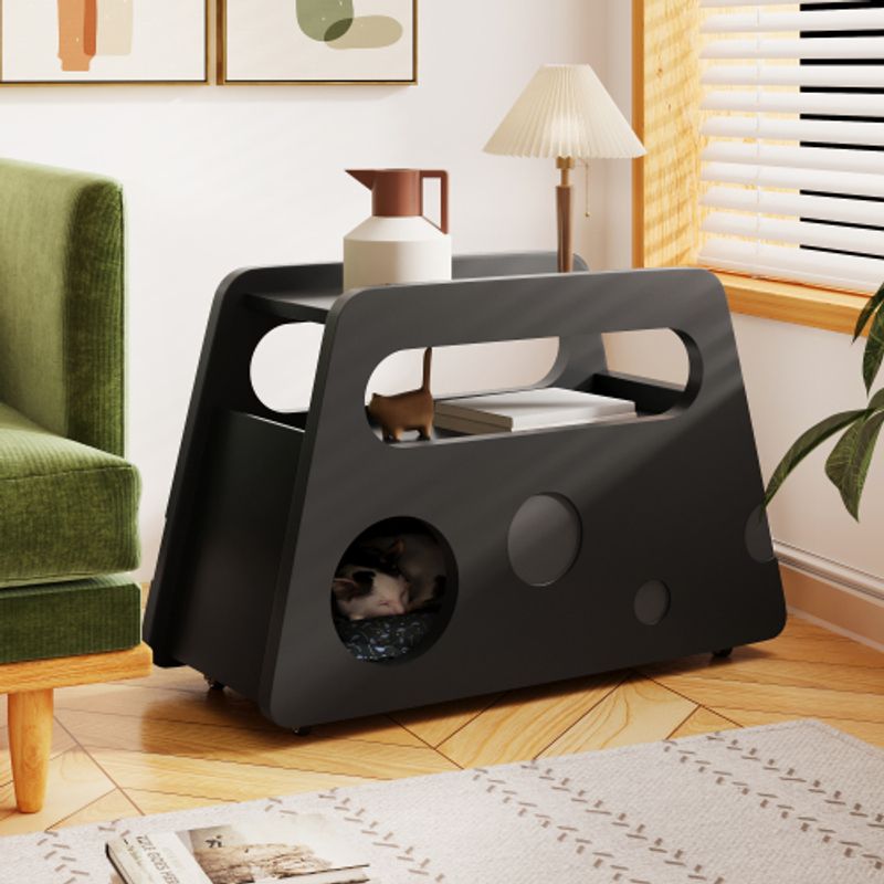 Aparador, Moderner Schwarzer Beistelltisch Mit Rollen, Sicherem Abgerundetem Design – Mobil, Platzsparend, Ideal Für Wohnzimmer Und Schlafzimmer (81x33x51,5 cm)_voghion.com