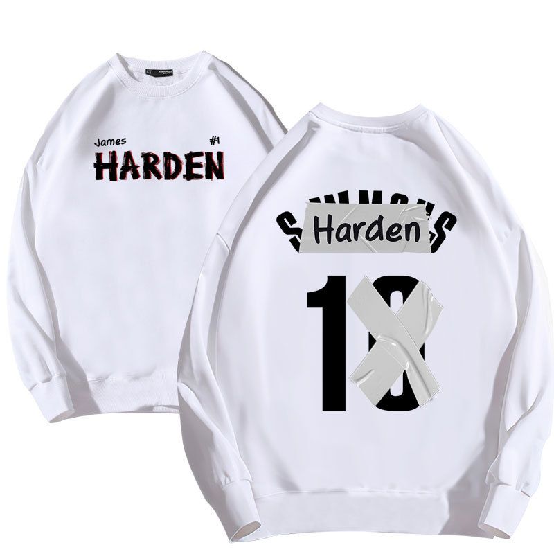 Basketball-Aufkleber Harden 1 Langärmliger Rundhals-Kapuzenpullover mit Plüsch, Unisex-Druck, lockere Herbst- und Wintermode_voghion.com
