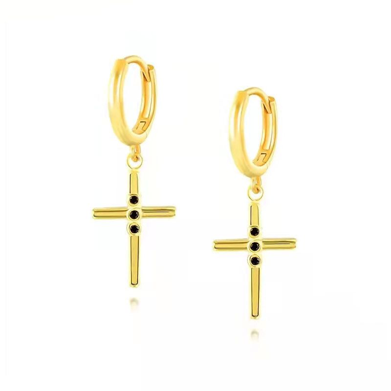 Orecchini a cerchio alla moda con fibbia a forma di croce geometrica in argento S925 da donna_voghion.com