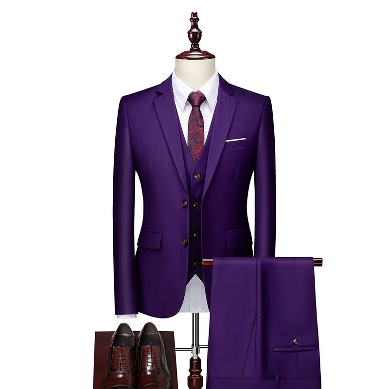 CT 2025 New Korean Style Slim Fit Jacket Men's Three-Piece Wedding Suit Set_voghion.com