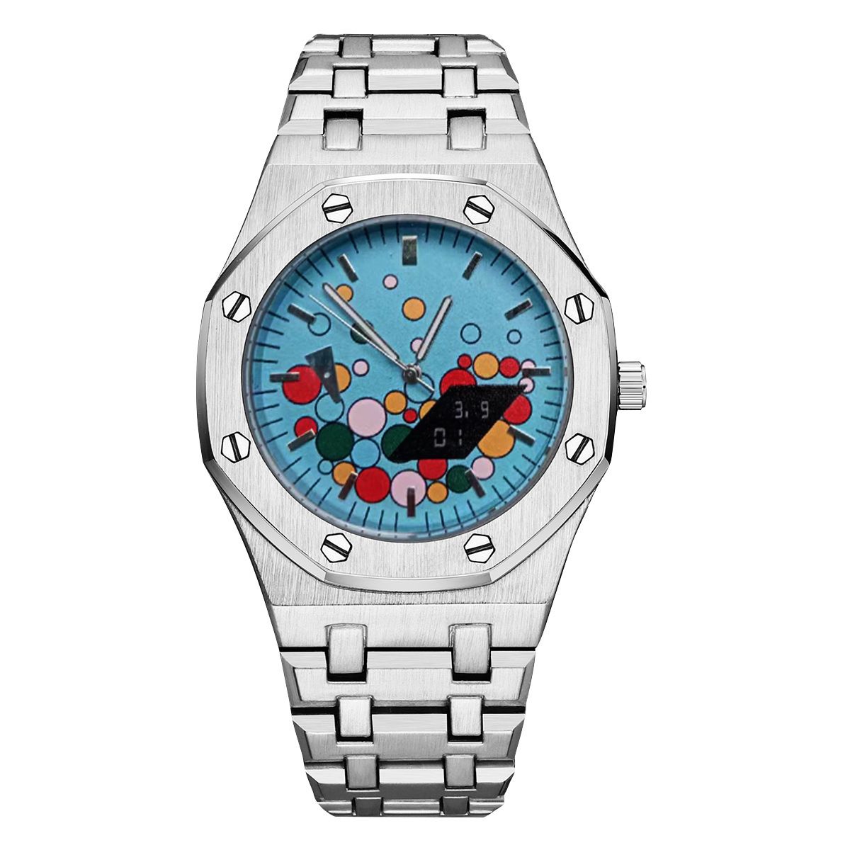 Pin Shi Watch Men's Mechanical Style European And American Pseudo Double Display Men's Watch Octagonal Nail Oak Watch Niche Waterproof_voghion.com