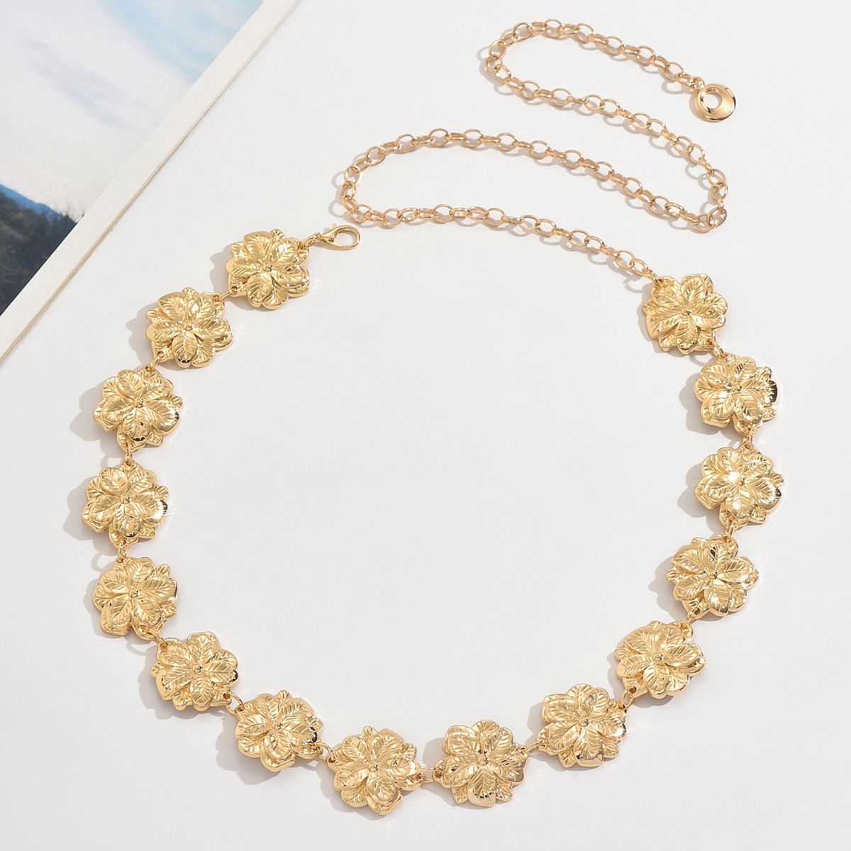 Damen Metallkette Taillenmieder Blumengürtel Accessoire für Kleider und Pullover_voghion.com