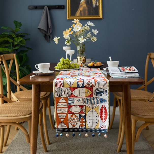 Table Flag Christmas and New Year Fish Every Year Chenille Tassel Household Table Cloth Polyester Table Cloth Fresh Table Flag_voghion.com