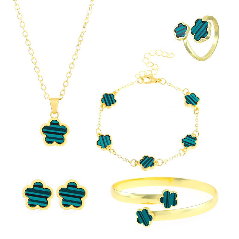Set de bijuterii unisex. Costum cu flori de trifoi cu patru foi, floare de prun_voghion.com