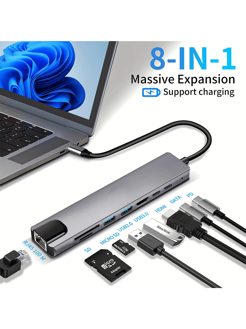 8-in-1 USB-C Hub】4K HDMI+1Gbps Ethernet+SD/TF Reader+PD Charging For MacBook Pro/Air M1/M2/Intel & Windows Laptops​_voghion.com