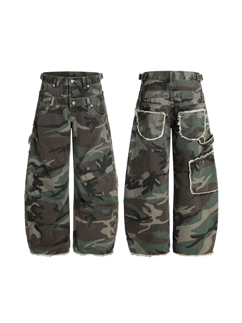 Vintage Camo Cargo Pants With Double Waistband & Oversized Pockets – Relaxed Fit Workwear For Men (S-XXL)_voghion.com
