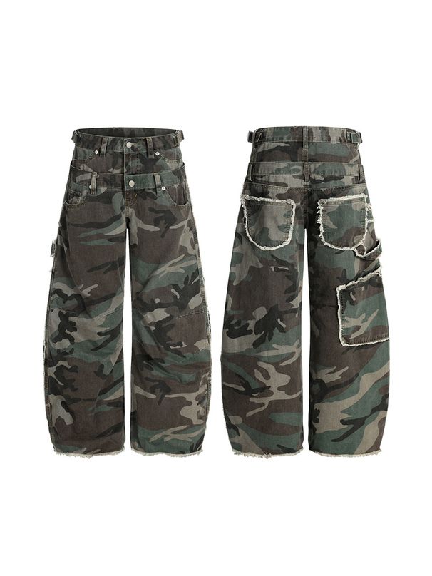 Vintage Camo Cargo Pants With Double Waistband & Oversized Pockets – Relaxed Fit Workwear For Men (S-XXL)_voghion.com