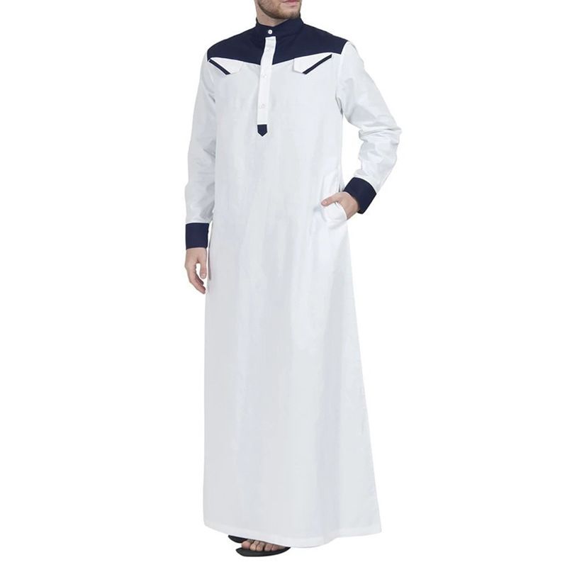 Herrenbekleidung, muslimische Herren-Türrohrfarbe, Patchwork, lange Robe, Herrenrobe_voghion.com