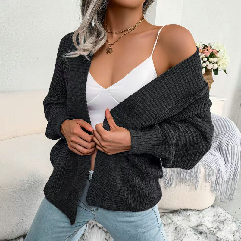 Damen lässiger Fledermaus-Langarm-Pullover, lockerer Cardigan, Pullover, Jacke, kleines Hemd_voghion.com