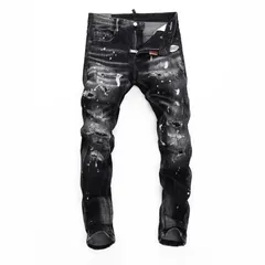 Men's Clothing Fashion Brand Washed Scratched Patches Paint Graffiti Stretch Slim Jeans