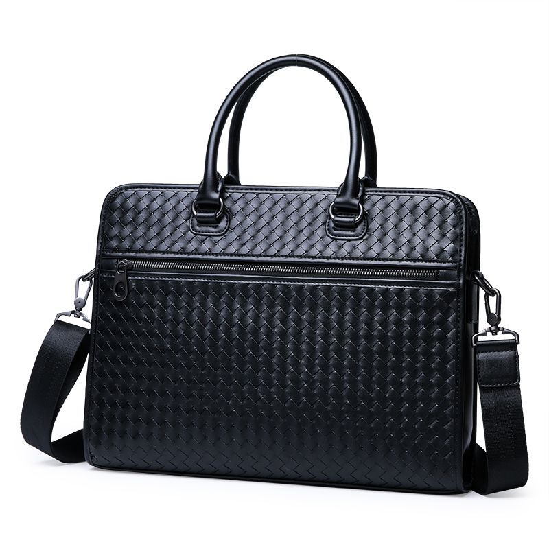 Hohe Qualität männer Weben Handtaschen Männer Echtes Leder Business Aktentasche Marke Schulter Taschen für Männer Laptop Tasche Männlichen_voghion.com