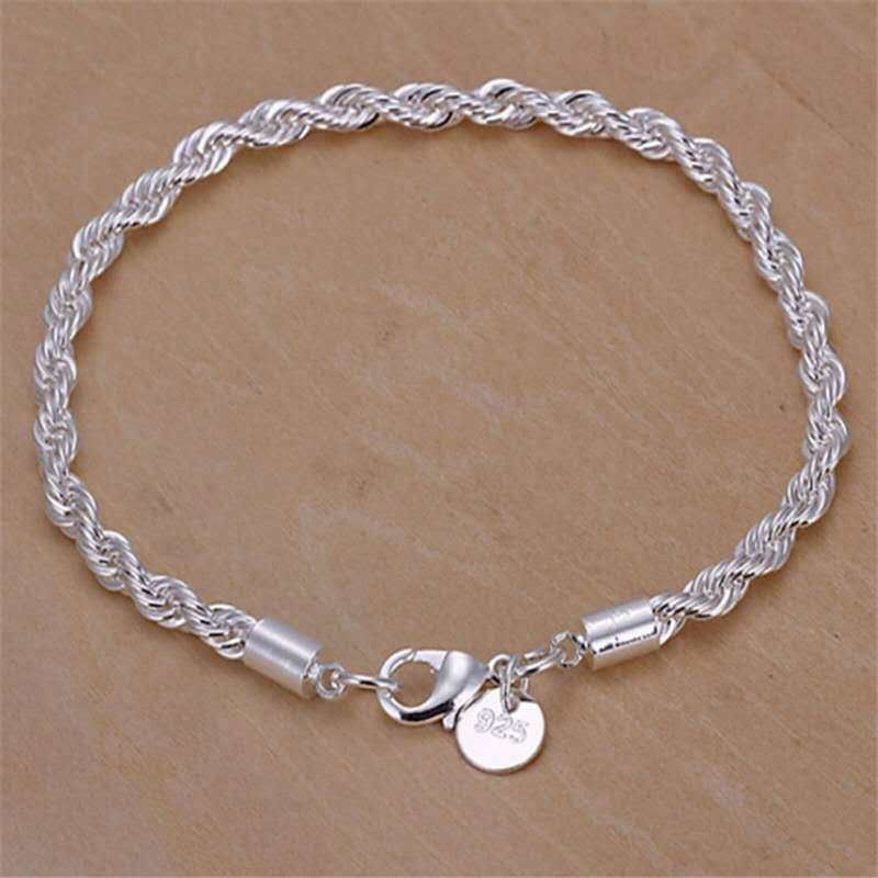 Bracciale da donna placcato argento, semplice e alla moda, con corda intrecciata da 4 mm, alla moda e alla moda._voghion.com