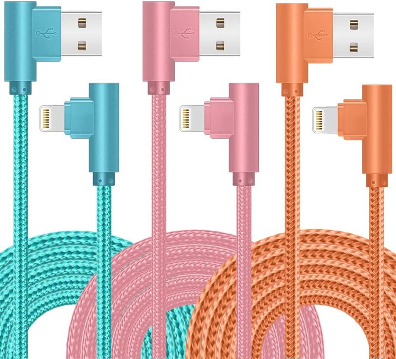 IPhone charger, 3-piece 10FT 90 degree MFi certified USB lightning data nylon woven fast charging cable compatible with_voghion.com