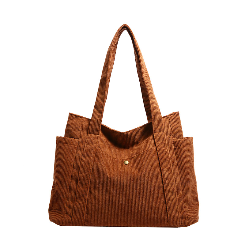 Women's Large Capacity Corduroy Tote Bag For College & Commute, Stylish Shoulder Bag With Multiple Pockets, Soft & Lightweight​_voghion.com