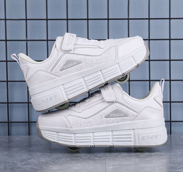 Kanner Runaway Schong Meedercher automatesch Pulley Turnschueller Jongen Kanner Mamm a Kand mat Rieder Turnschueller Erwuessener Duebelrad Deformatioun Skates_voghion.com