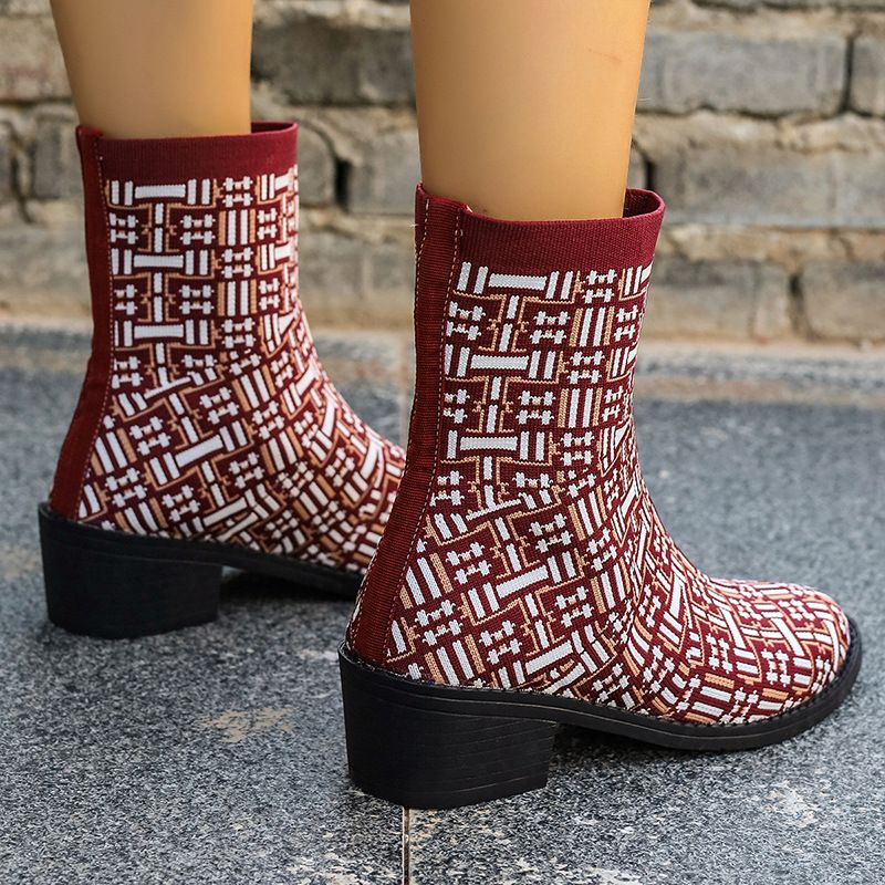 Knitted Stretch Boots Women's Large Size Pointed Boots Thick Heel Medium Tube Thin Boots Short Boots Women's Socks Boots_voghion.com