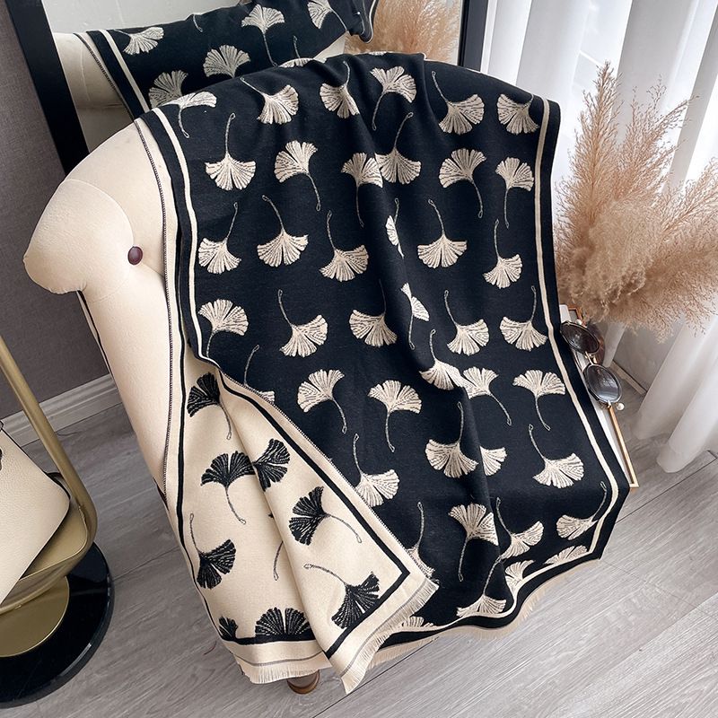 Sciarpe autunnali e invernali per donna, con un tocco di alta qualità in inverno. Foglia di gingko alla moda in cashmere caldo_voghion.com