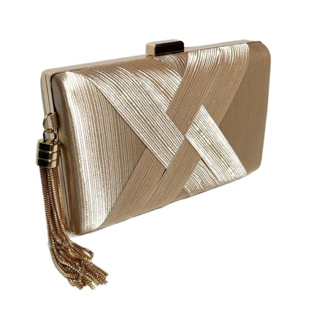 Borsa a tracolla da sera con catena e nappa intrecciata in raso di seta per donna_voghion.com