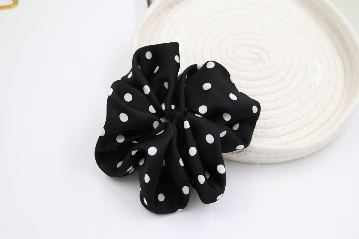 New Satin Large Polka Dot Ruched Scrunchie Fresh Simple Tie Trendy Hair Elastic Band_voghion.com
