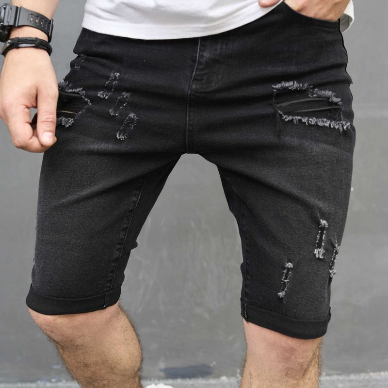 Men's 2024 New Trendy Washed and Perforated Capris Denim Shorts_voghion.com