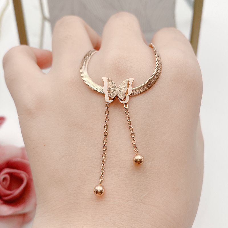 Collana con catena a nappa a farfalla semplice con temperamento classico in acciaio al titanio più venduta del 2024, catena con osso con lucchetto in oro rosa, regalo di coppia personalizzato_voghion.com