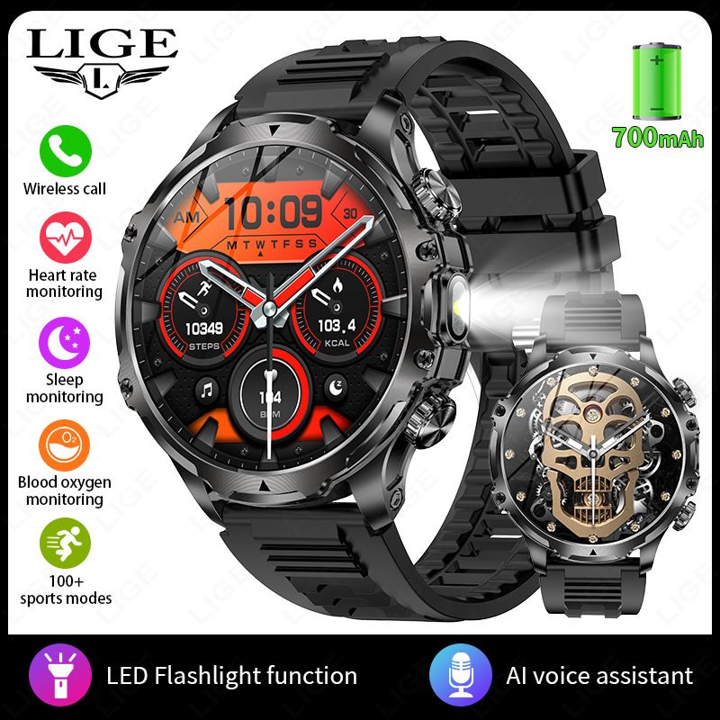 LIGE Smartwatch voor heren met Bluetooth-bellen, hartslagmeter, muziekweergave, waterdichte fitnesstracker, AMOLED-display_voghion.com