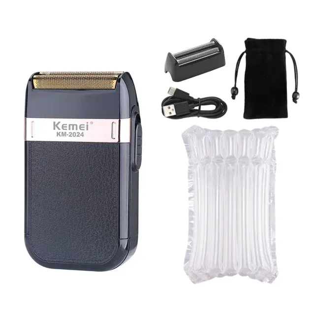 Professional Waterproo Electric Cordless Safety Razor Rechargeable Beard Trimmer Shaver For Men KM-2024_voghion.com