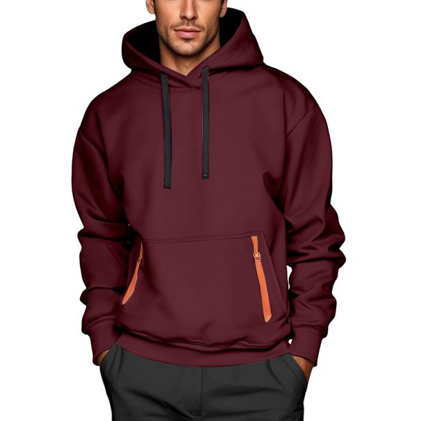 Men’s Statement Hoodie – Avant-Garde Ribbon-Trimmed Pullover With V-Neck & Drop-Shoulder Silhouette (S-XXXL, 10 Bold Colors)_voghion.com