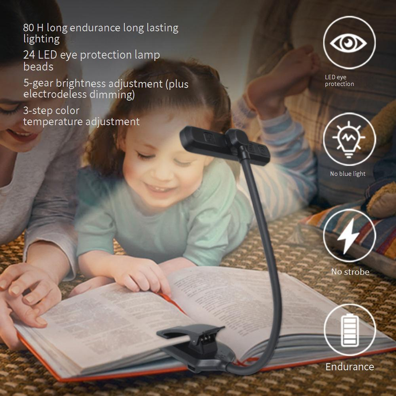 Book Lights Double Row Of Lamp Beads LED Reading Light Rotating Lamp Head Eye Protection Clip Book Light TYPE C Charging Clip Light_voghion.com
