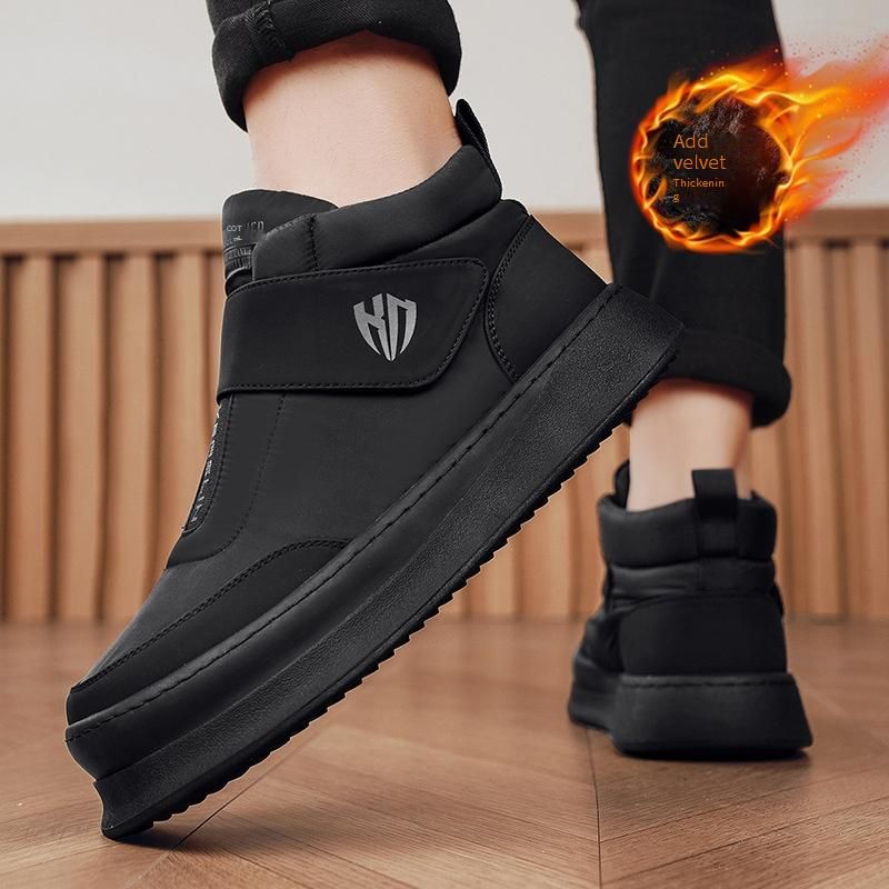 Men's Winter Snow Boots With Velcro Closure – Thickened Fleece Lined Mid-Cut Casual Shoes For Cold Weather​_voghion.com