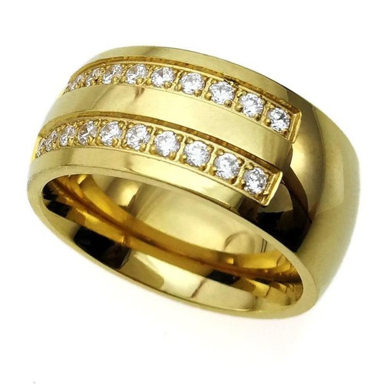 Ahappy 10mm Larghezza della fascia da uomo color oro Anello di fidanzamento per matrimonio in acciaio inossidabile_voghion.com