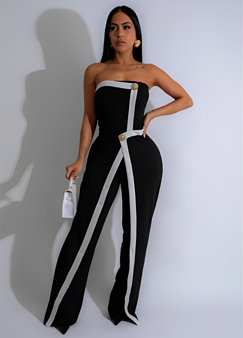 Women's Elegant Button Sleeveless Strapless Irregular Jumpsuits 2025 Wide Leg Outfits Night Club Streetwear One Piece_voghion.com