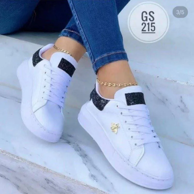 Grandes chaussures décontractées à semelle épaisse pour femmes, tige simple, petite décoration d'abeille_voghion.com