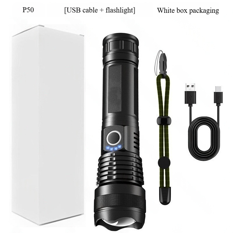 ​XHP70 LED Flashlight - Aluminum Alloy Zoomable Tactical Torch With Long-Range Beam, Rechargeable Battery & Power Display For Outdoor, Camping, Hiking_voghion.com