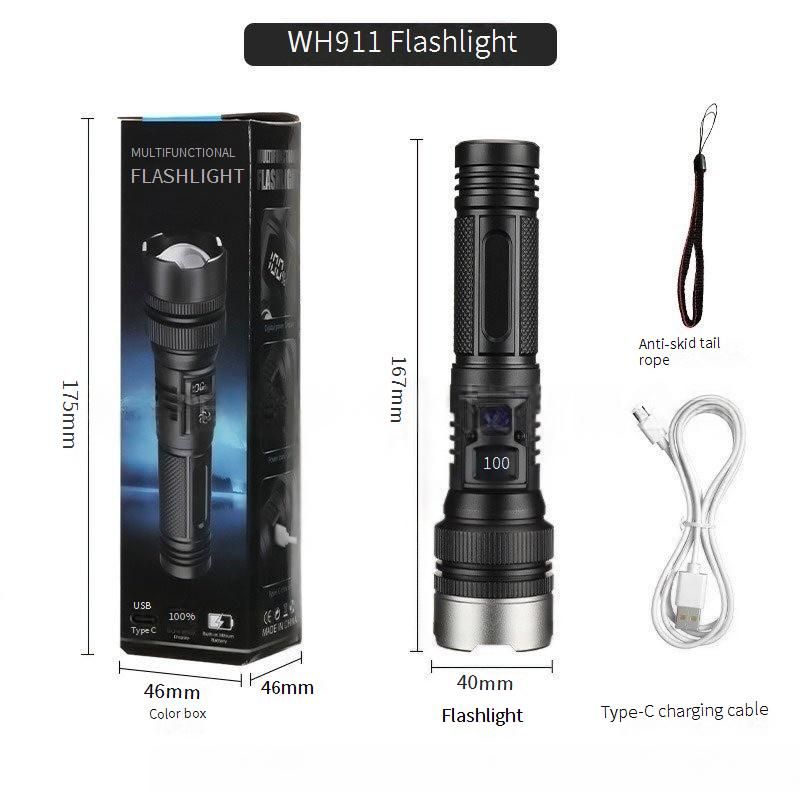 ​Ultra-Bright Tactical Flashlight - Long-Lasting Rechargeable Zoomable Laser Beam With Digital Display For Outdoor, Camping, Hiking_voghion.com