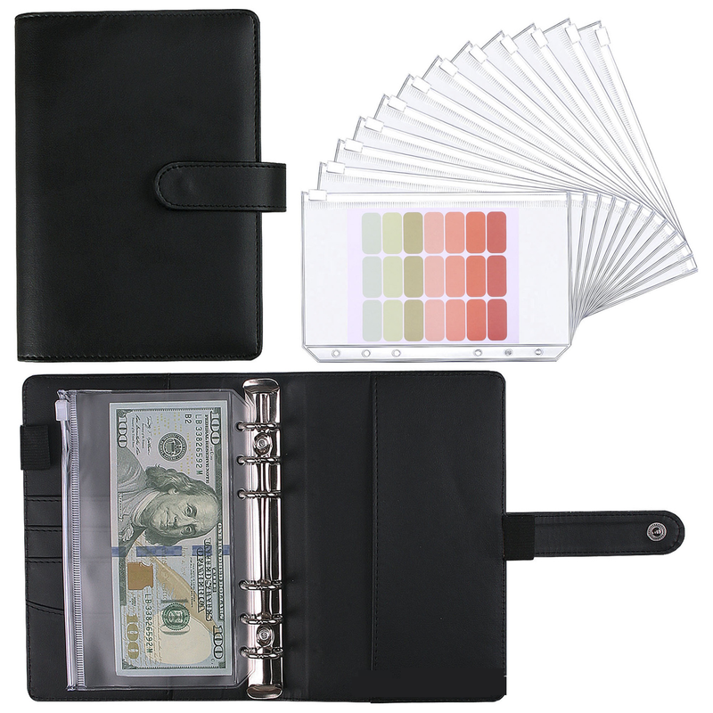 Refillable Notebooks A6 Binder Zipper Bag Macaron Notebook Leather PU Loose Leaf Cash Budget Handbook_voghion.com