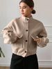 Women's Clothing Autumn Winter Women's Casual Short Wool Blend Coat With Stand Collar & Single Button Closure, Loose Fit, Long Sleeve, Outerwear_voghion.com
