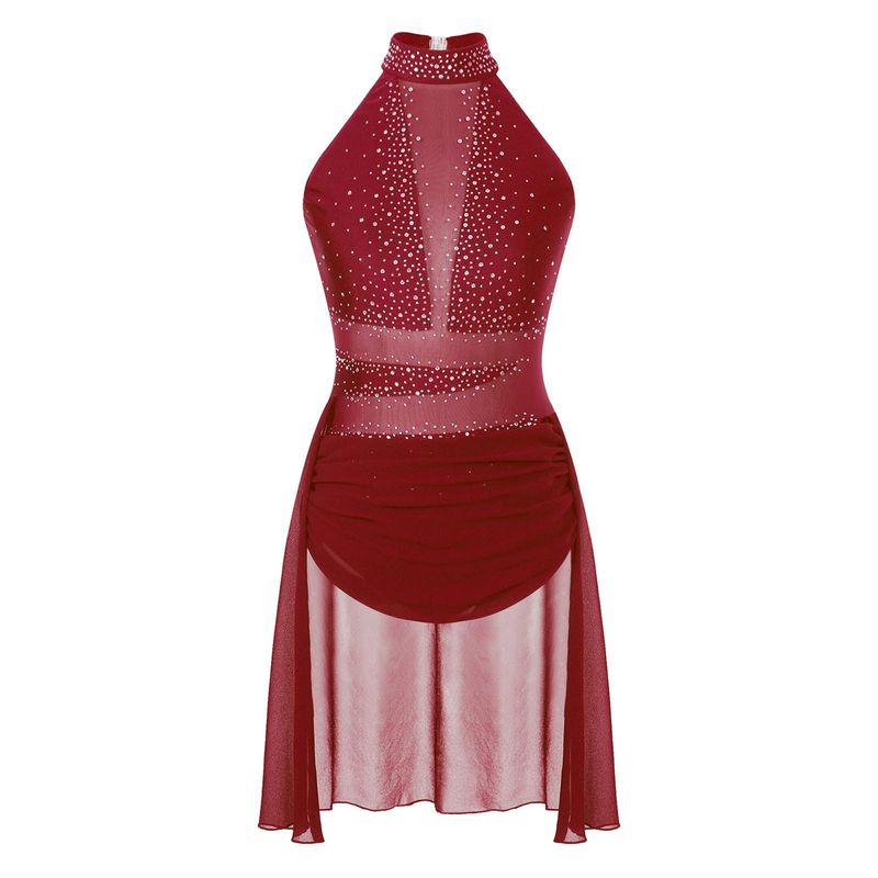 designerWomens Lyrical Dance Costume Halter Neck Flowy Skirt Dress Ballet Gymnastics Leotard Modern Contemporary Dancewear Stage Dresses_voghion.com