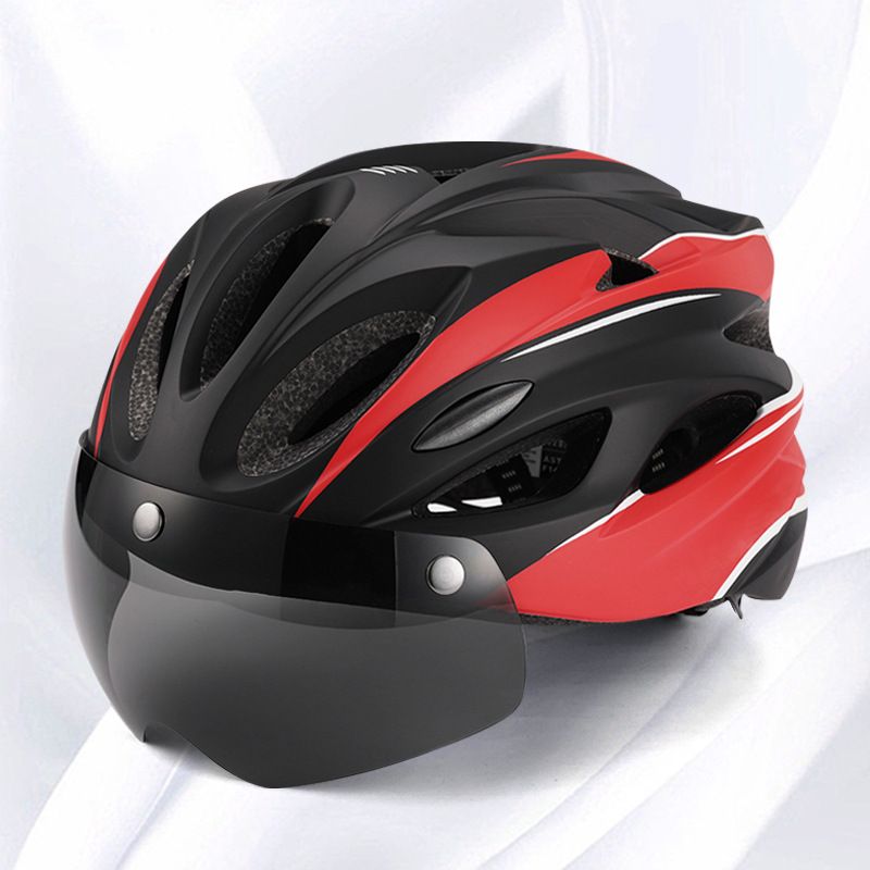 Casque de vélo de route monobloc avec lunettes magnétiques pour adultes et feu arrière_voghion.com