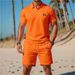 Men's Summer Slim-Fit Polo Shirt & Shorts Set - Breathable Mesh Short Sleeve Embroidered Casual Outfit (White/Navy/Orange/Black/Red/Teal/Army Green_voghion.com