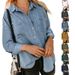 Women's Oversized Denim Shirt With Dual Pockets, Long Sleeve Casual Button-Down Top For Spring & Fall (Multiple Colors)_voghion.com