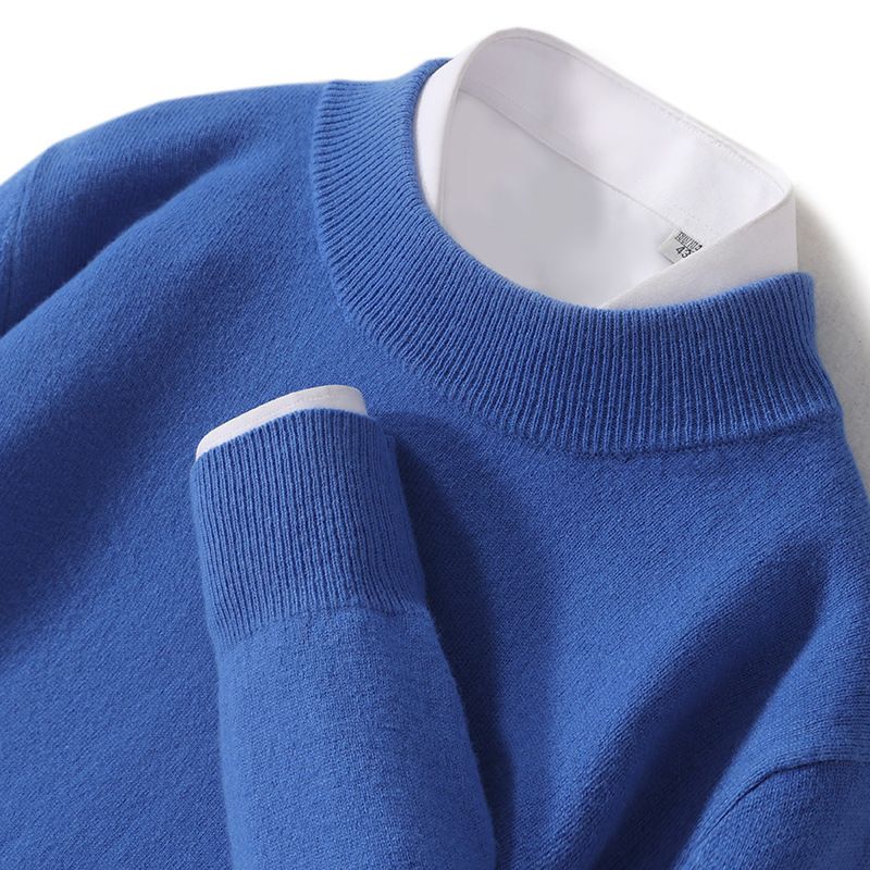 100% pure wool half high men's mid neck plus size knitted base sweater, loose cashmere sweater_voghion.com
