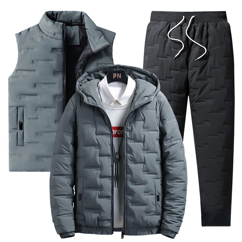 "Men's Winter 3-Piece Set – Thickened Hooded Jacket With Matching Pants (Windproof, Multi-Color, Sizes M-5XL)"_voghion.com