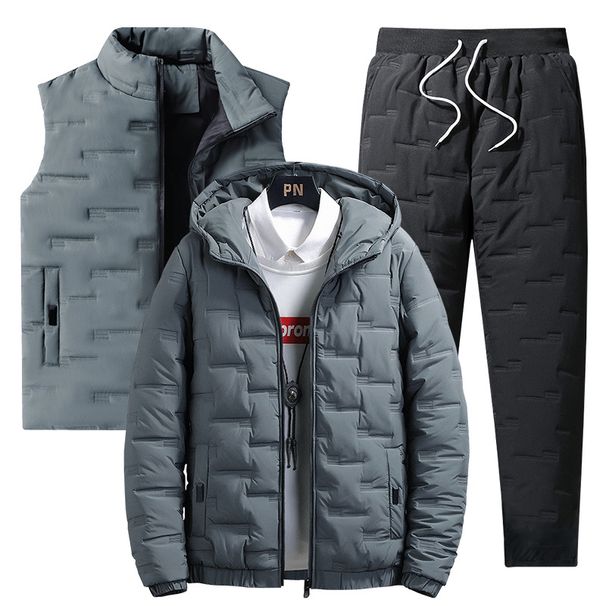 "Men's Winter 3-Piece Set – Thickened Hooded Jacket With Matching Pants (Windproof, Multi-Color, Sizes M-5XL)"_voghion.com