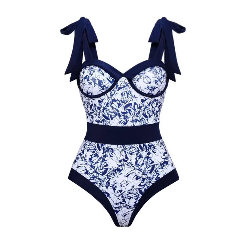 Women's new one-piece swimsuit with contrasting color print one-piece swimsuit and wrap skirt set_voghion.com