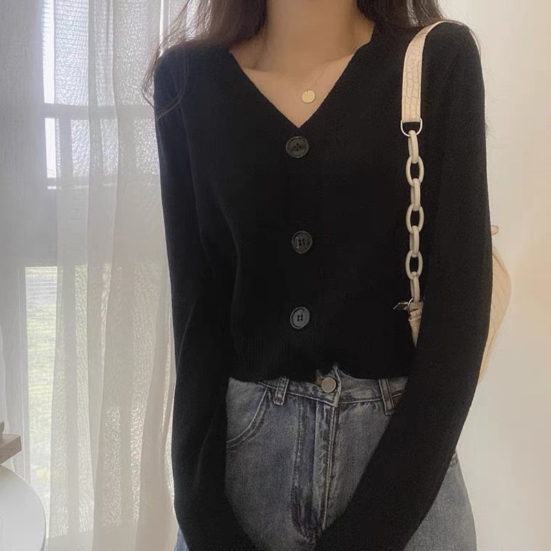 Dammode V-ringad kort stickad cardigan liten kappa topp_voghion.com