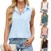 Damen Chiffon Button-Down-Weste Top Ärmellose Bluse – Leichte Lockere Passform Büro Casual Frühling Sommer Mode_voghion.com