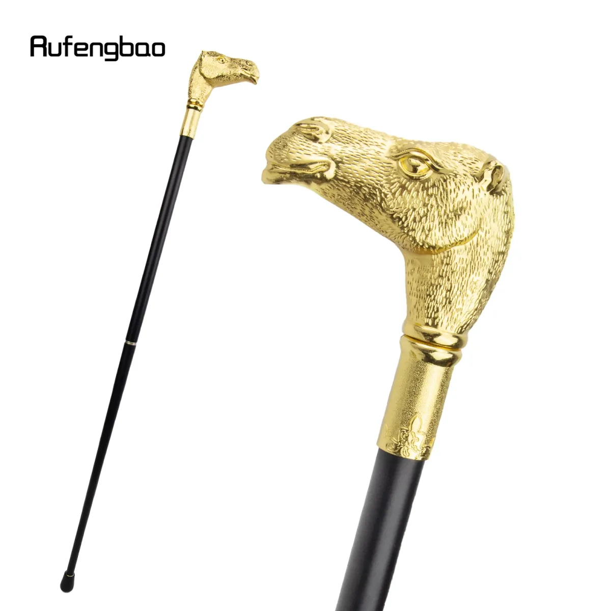 Golden Camel Head Cane Fashion Gentleman Crosier Knob Walking Stick 93cm_voghion.com