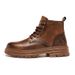 Men's Classic Retro Work Boots - Mid-Calf Round Toe PU Leather Motorcycle Boots With Anti-Slip Thick Sole (Black/Brown)_voghion.com