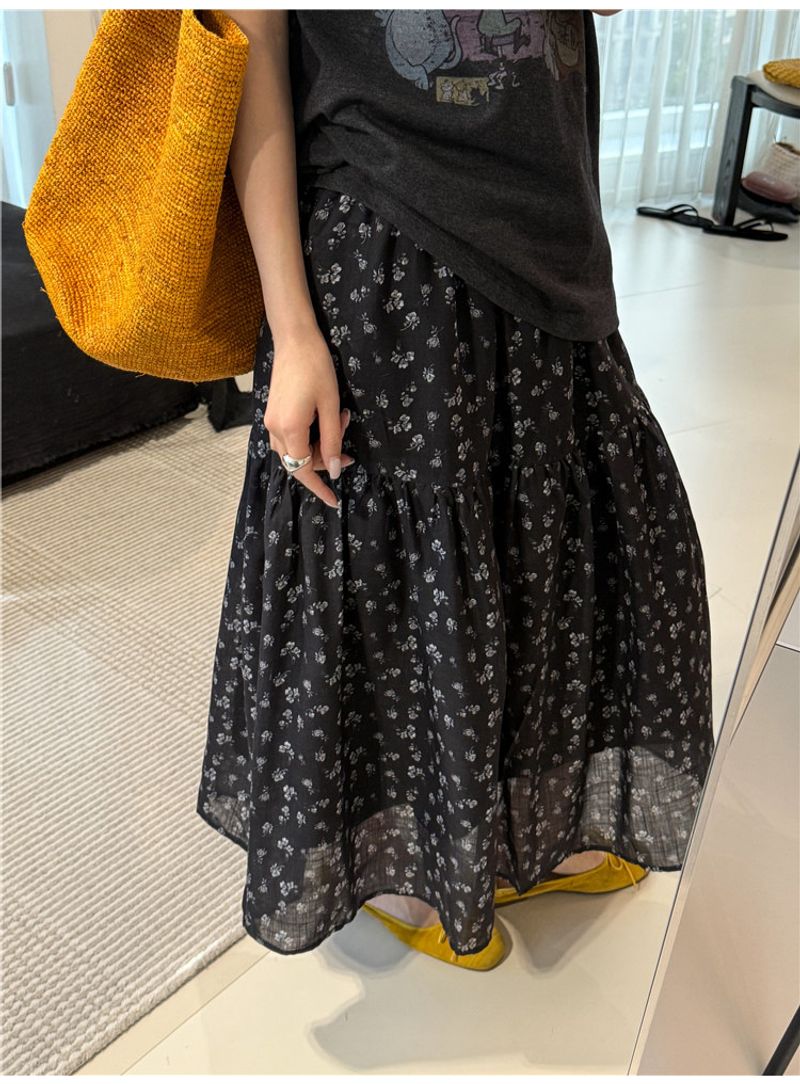 Knopfleiste Solide Gedruckt Blumen A-Linie Für Frauen 2025 Sommer Neue Mode Stilvolle Chiffon Rock Trendy Resistant Outfit_voghion.com